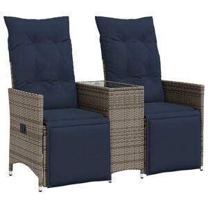 vidaXL Reclining Garden Sofa 2-Seater with Table Grey Poly Rattan