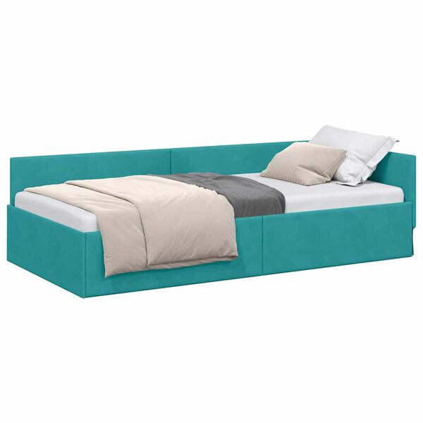 vidaXL Corner Bed Frame with Headboard Turquoise 80 cm x 200 cm Velvet