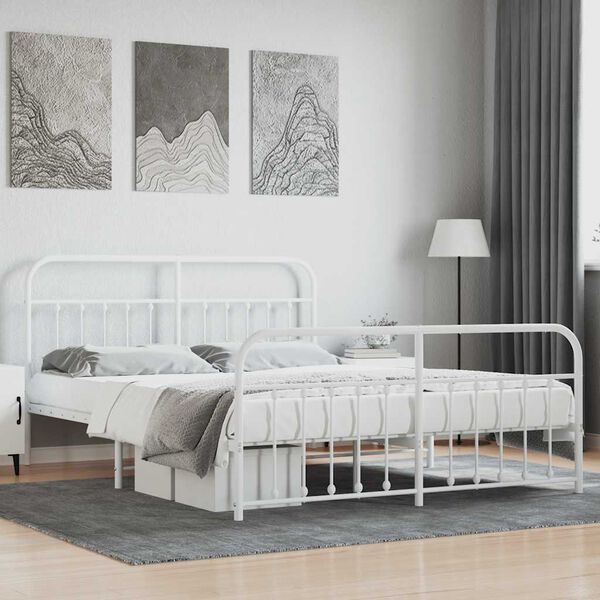 vidaXL Metal Bed Frame without Mattress with Footboard White 180x200cm