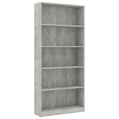 vidaXL 5-Tier Book Cabinet Concrete Grey 80x24x175 cm Engineered Wood
