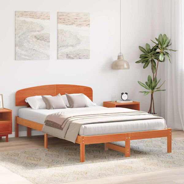vidaXL Bed Frame with Headboard Wax Brown 120 x 200 cm Solid Pine Wood