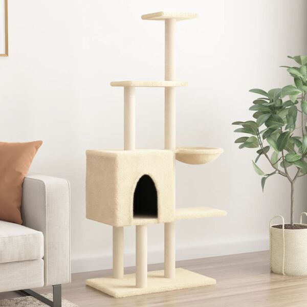 vidaXL Cat Tree with Sisal Scratching Posts Cream 145 cm