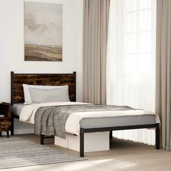 vidaXL Metal Bed Frame without Mattress Smoked Oak 100x200 cm