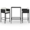 vidaXL 3 Piece Garden Bar Set with Cushions Poly Rattan Black