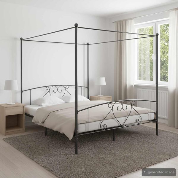 vidaXL Canopy Bed Frame without Mattress Grey Metal 180x200 cm Super King