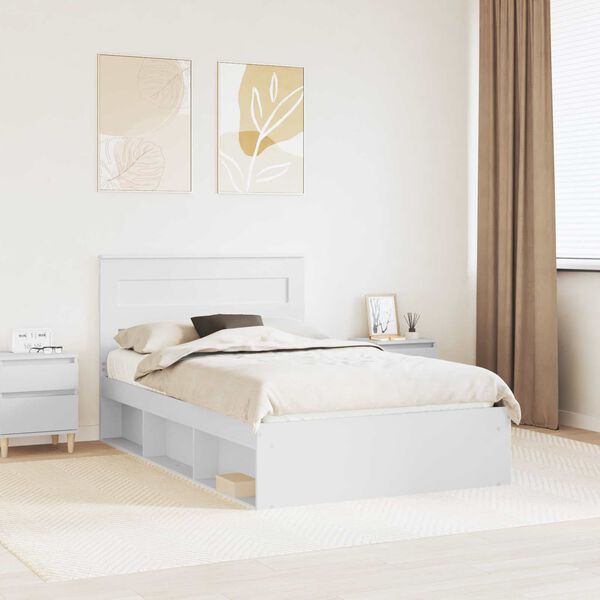 vidaXL Bed Frame with Mattress White 135 x 190 cm Solid Pine Wood