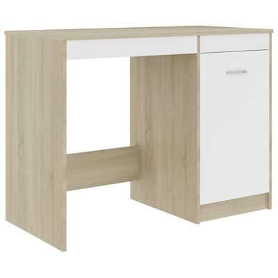 vidaXL Desk White and Sonoma Oak 140x50x76 cm Chipboard