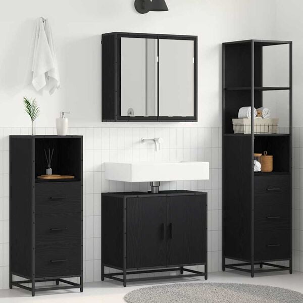 vidaXL Bathroom Furniture Set 4 pcs Black Oak Engineered Wood