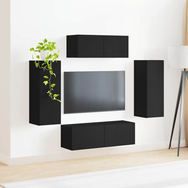 vidaXL TV Cabinet Set 4 pcs Black Engineered Wood