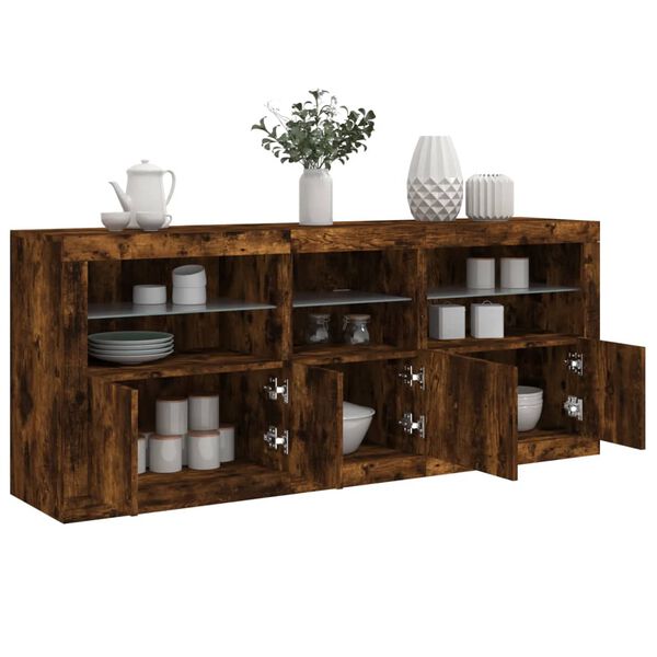 vidaXL Sideboard with LED Lights Smoked Oak 162x37x67 cm