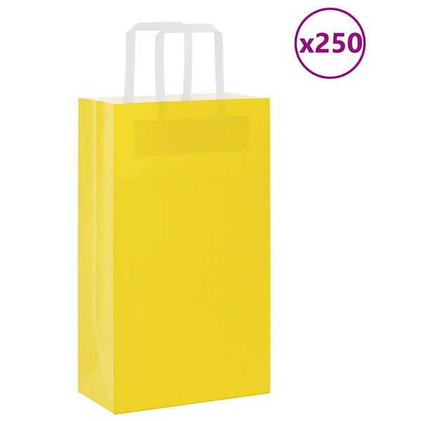 vidaXL Paper Bags 250 pcs with Handles Yellow 21x11x36 cm