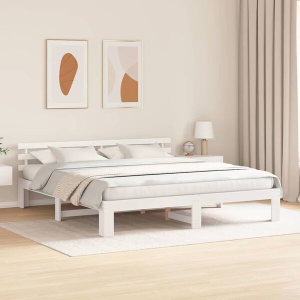 vidaXL Bed Frame with Headboard White 180 x 200 cm Solid Pine Wood