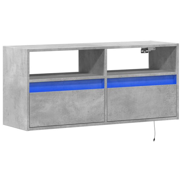 vidaXL TV Wall Cabinet with LED Lights Concrete Grey 100x31x45 cm