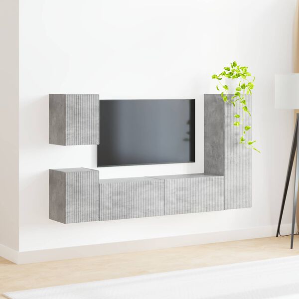 vidaXL TV Cabinet Set Wall-mounted 4 pcs Concrete Grey Engineered Wood
