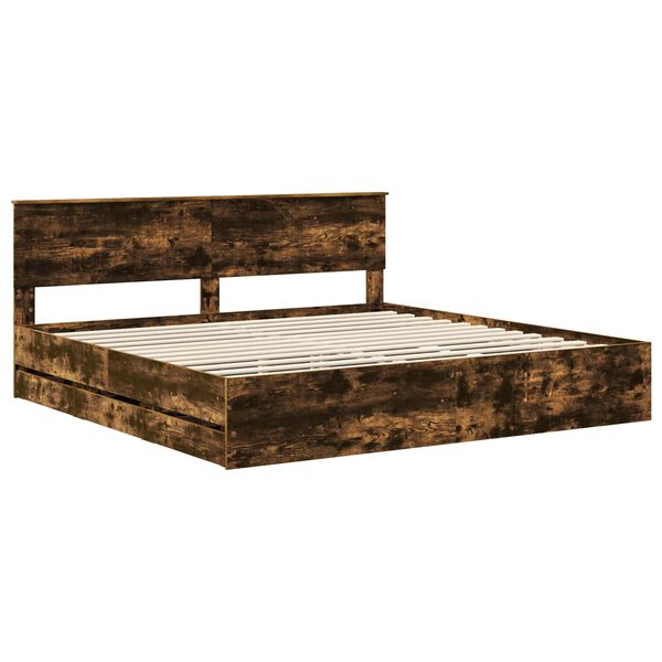 vidaXL Bed Frame with Drawer Smoked Oak 200 x 200 cm Engineer Wood