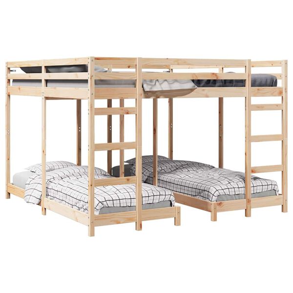 vidaXL Triple Bunk Bed Frame Natural 80 / 200 x 200 cm Solid Pine Wood