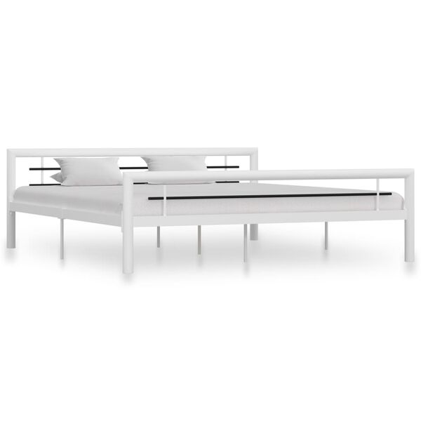 vidaXL Bed Frame without Mattress White and Black Metal 180x200 cm Super King