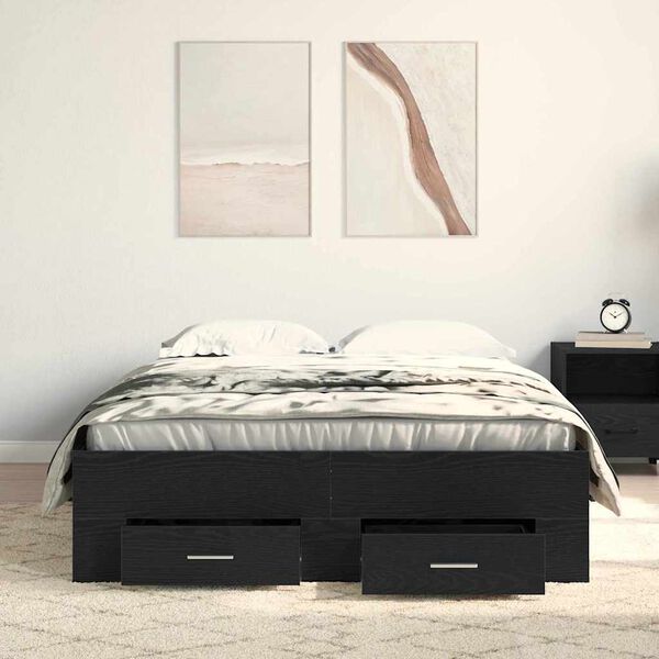 vidaXL Bed Frame with Drawers Black oak 120 x 190 cm Engineered wood