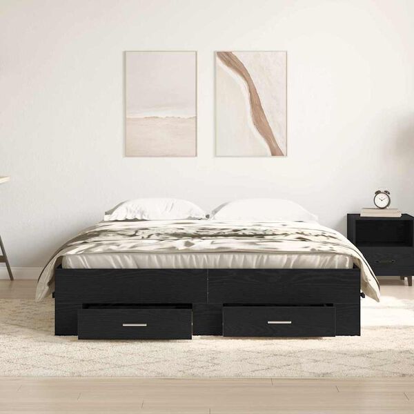 vidaXL Bed Frame with Drawer Black Oak 160 x 200 cm Engineered Wood