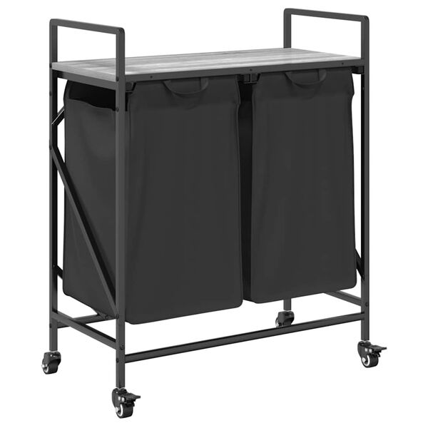 vidaXL Laundry Basket 2 Compartments with Wheels Grey Sonoma
