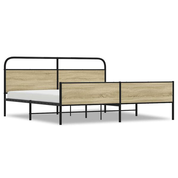 vidaXL Metal Bed Frame without Mattress Sonoma Oak 180x200 cm Super King