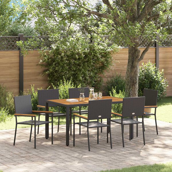 vidaXL Garden Dining Set 7 pcs Black Poly Rattan