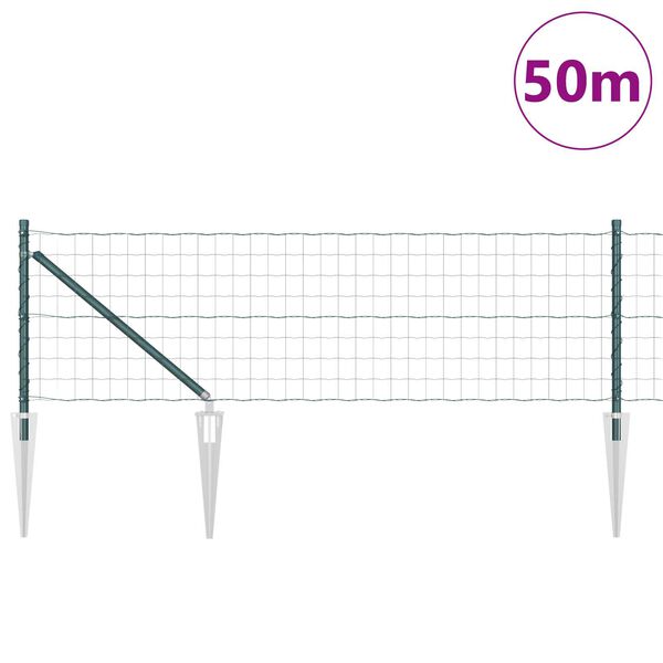 vidaXL Fence with Post Green 0.4 x 50 m Steel and PVC