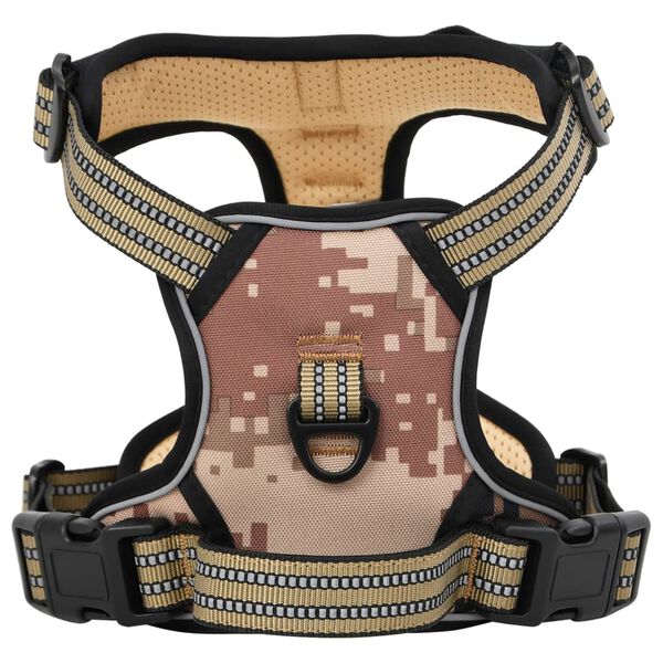 vidaXL Dog Harness with Reflective Stripes Adjustable Camouflage Brown XL
