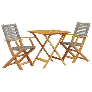 vidaXL Bistro Set | Grey | Solid acacia wood, PE rattan | 3 Piece | Foldable