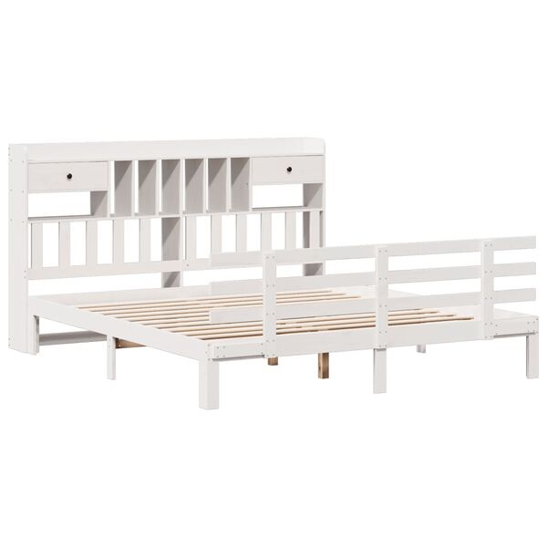 vidaXL Bookcase Bed without Mattress White 180x200 cm Super King Solid Wood Pine