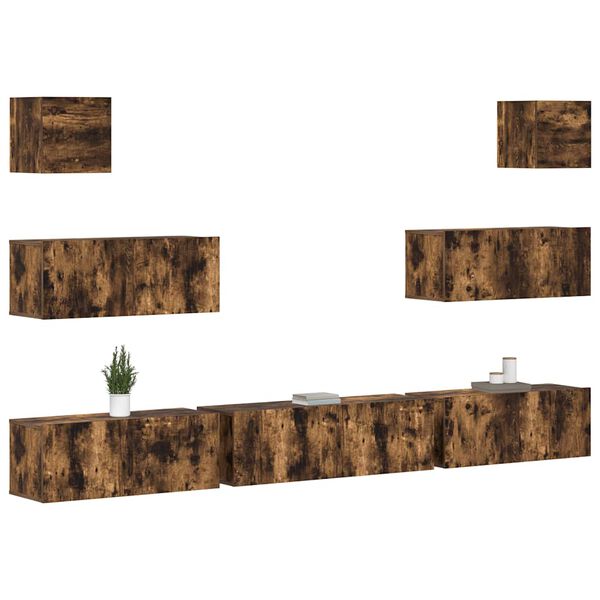 vidaXL 7 Piece TV Cabinet Set Smoked Oak Engineered Wood