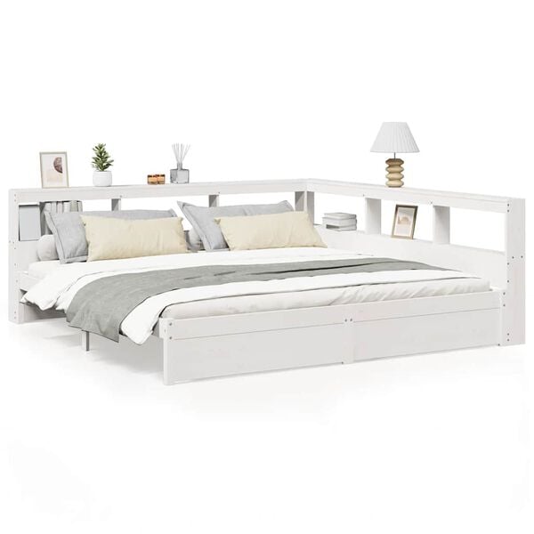 vidaXL Bookcase Bed without Mattress White 200x200 cm Solid Wood Pine