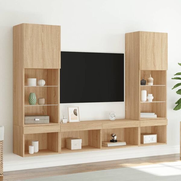 vidaXL 5 Piece TV Wall Units with LED Sonoma Oak Engineered Wood