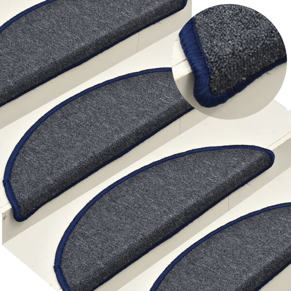vidaXL Stair Mats 15 pcs 56x17x3 cm Dark Grey and Blue Half Round