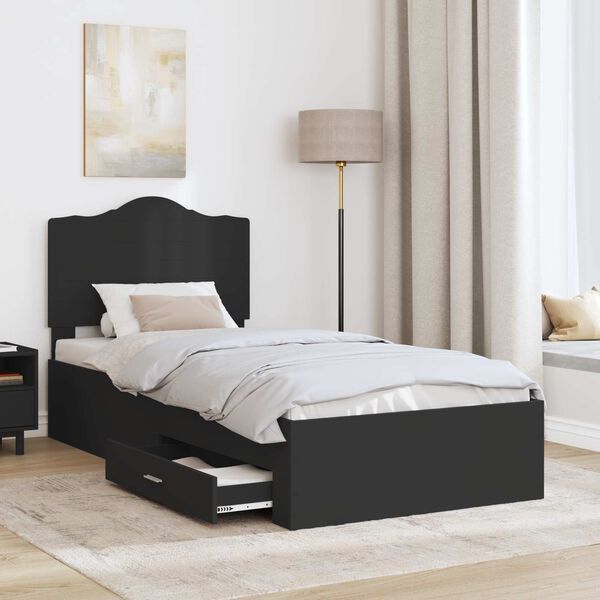 vidaXL Bed Frame with Headboard Black 100 x 200 cm Engineered Wood