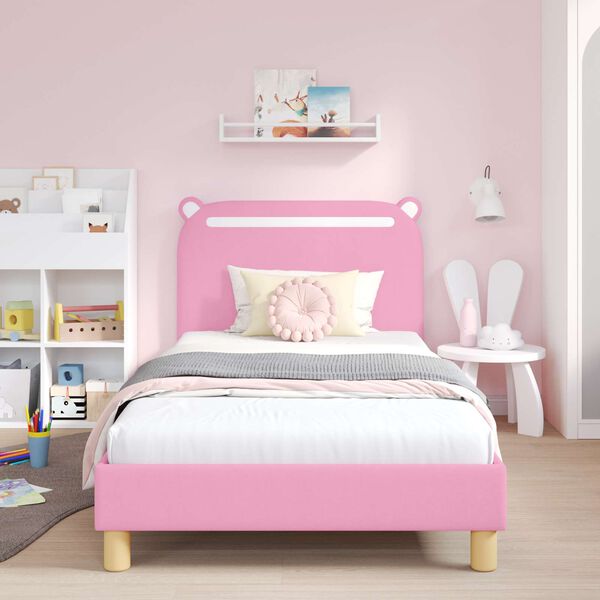 vidaXL Children's Bed Frame with Headboard Pink 90 x 190 cm Fabric