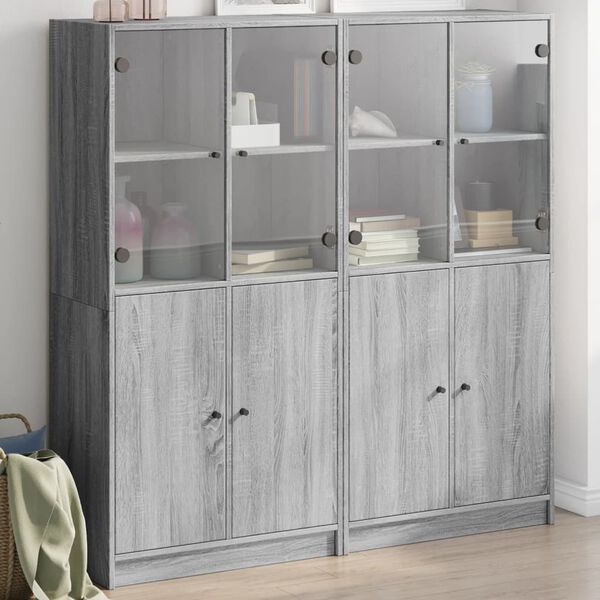 vidaXL Bookcase with Doors Grey Sonoma 136x37x142 cm Engineered Wood