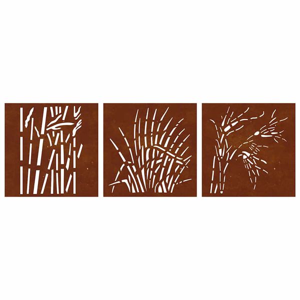 vidaXL Garden Wall Decorations 3 pcs 55x55 cm Corten Steel Grass Design