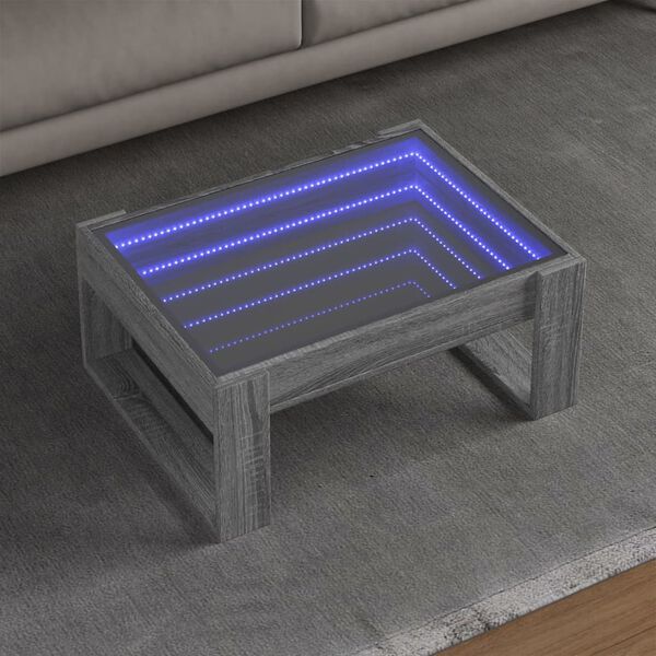vidaXL Coffee Table with Infinity LED Grey Sonoma 70x53x30 cm