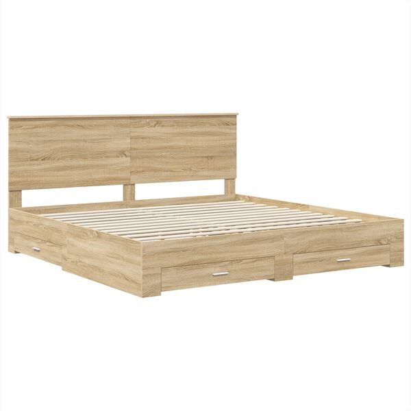 vidaXL Bed Frame with Drawer Sonoma Oak 200 x 200 cm Engineered Wood