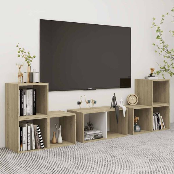 vidaXL 6 Piece TV Cabinet Set White and Sonoma Oak Engineered Wood