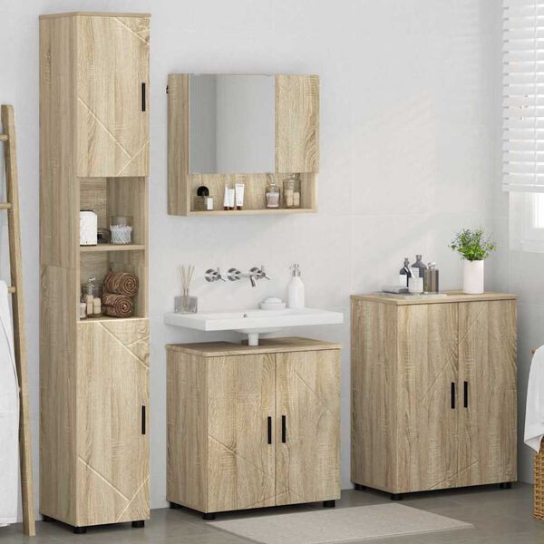 vidaXL Bathroom Furniture Set 4 pcs Sonoma Oak Engineered wood & Metal