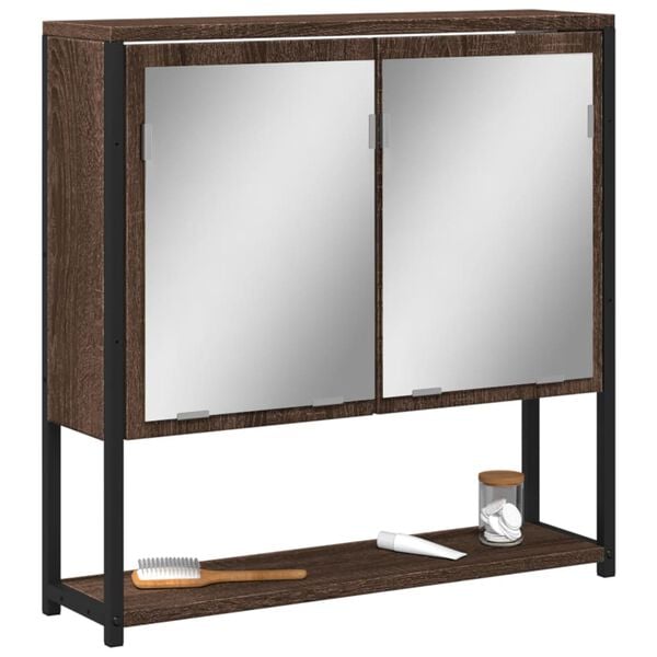 vidaXL Bathroom Mirror Cabinet Brown Oak 60x16x60 cm Engineered Wood