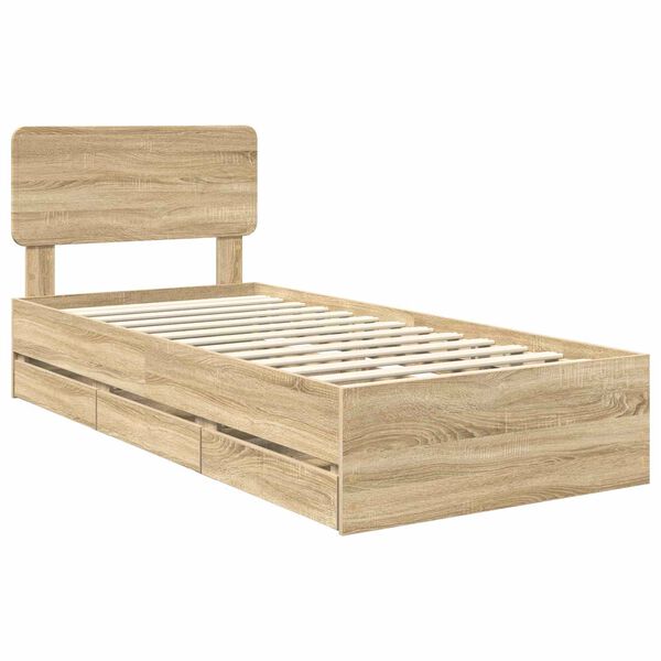 vidaXL Bed Frame with Headboard Sonoma Oak 75 x 190 cm Engineered Wood