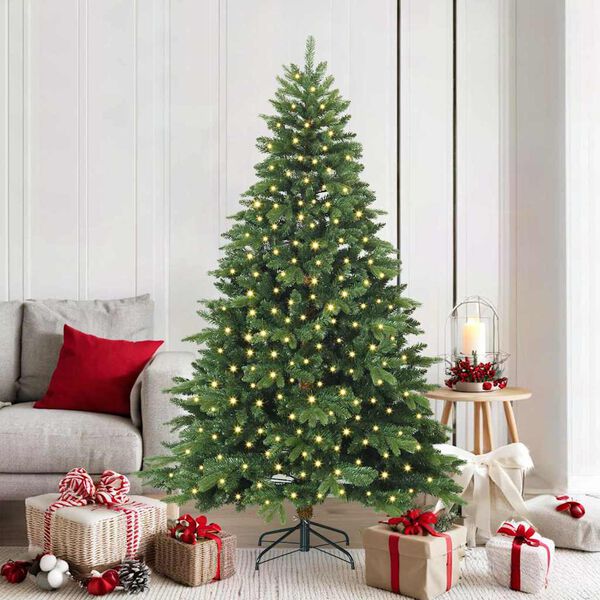 vidaXL Artificial Christmas Tree with 300 LEDs Green 180 cm PE and PVC