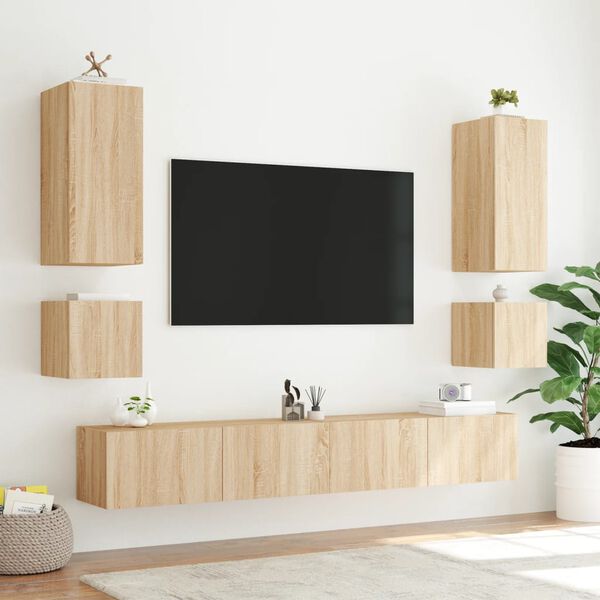 vidaXL TV Wall Cabinets with LED Lights 2 pcs Sonoma Oak 40.5x35x40 cm