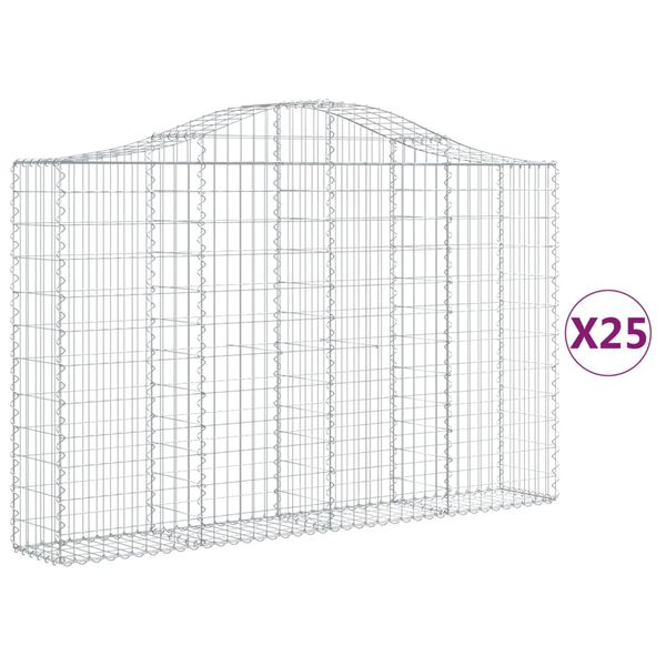 vidaXL Arched Gabion Baskets 25 pcs 200x30x120/140 cm Galvanised Iron