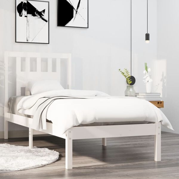 vidaXL Bed Frame without Mattress White Solid Wood Single