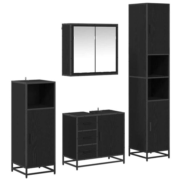 vidaXL Bathroom Furniture Set 4 pcs Black Oak Engineered Wood