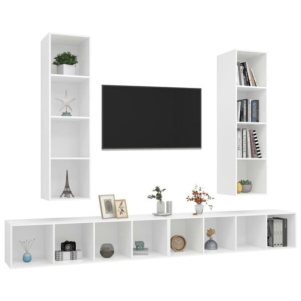 vidaXL Wall-mounted TV Cabinets 4 pcs White Engineered Wood